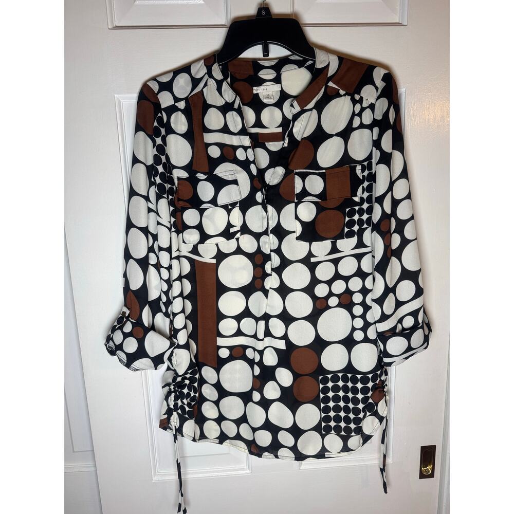 Cato Est. 1946 Women Blouse Ivory Black Brown Dots Size  M